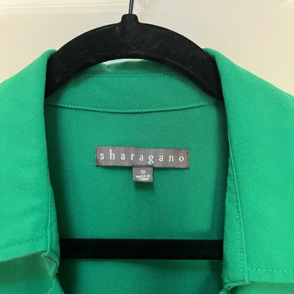 Sharagano Green Sheath Dress with Notched Collar - Picture 3 of 5